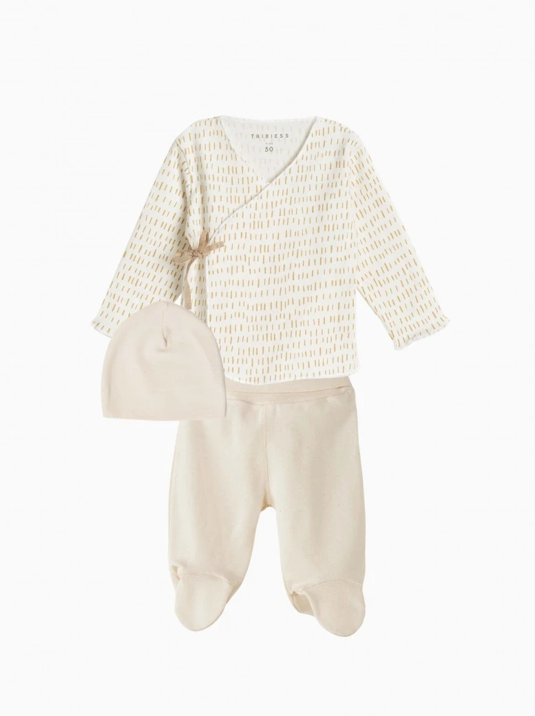 newborn first outfit · mustard strokes, unbleached