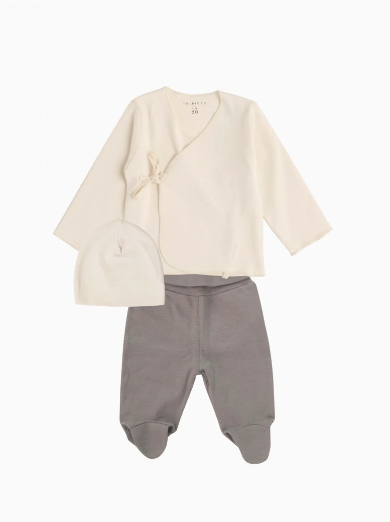 newborn first outfit · unbleached, grey