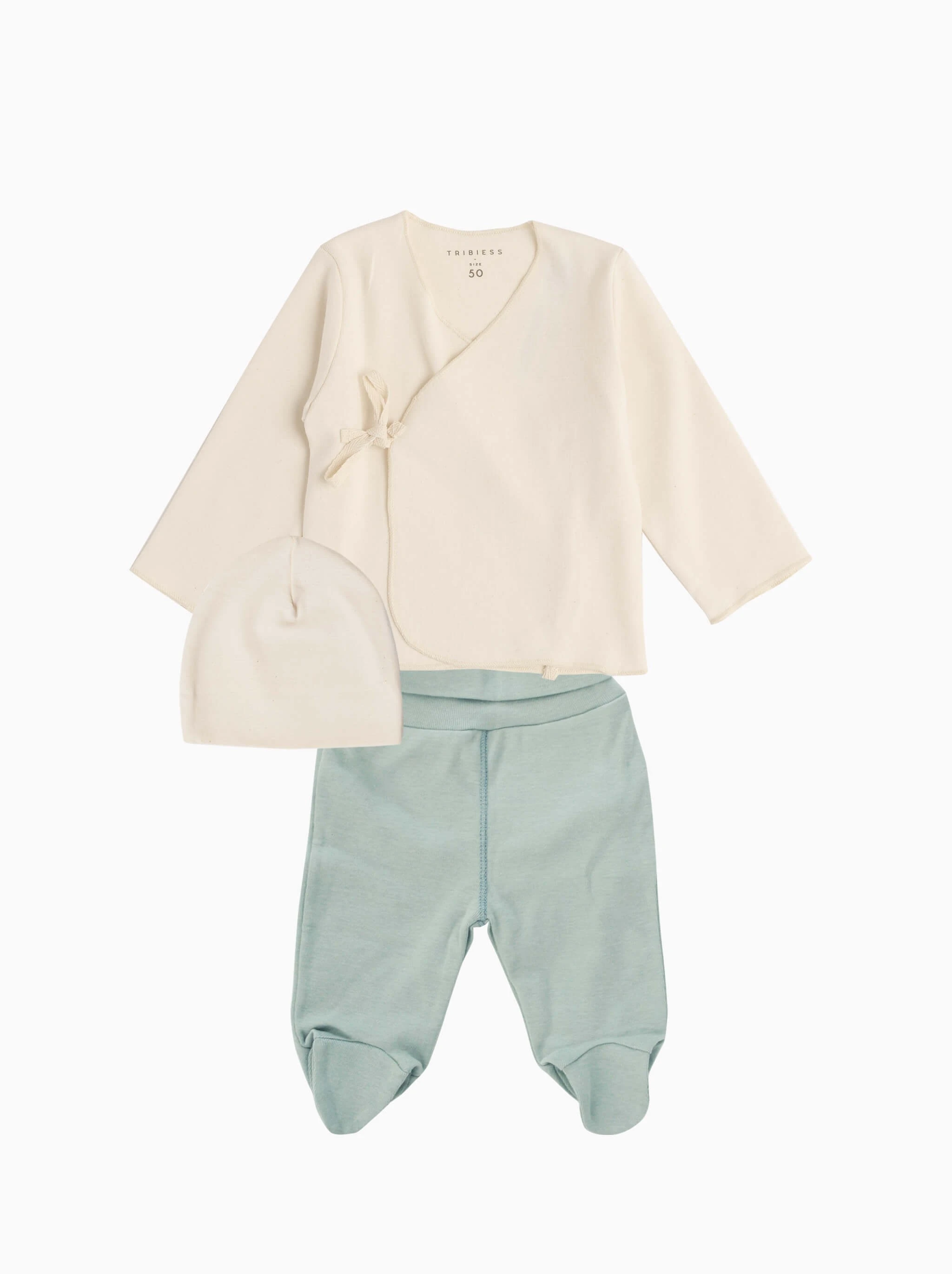 newborn first outfit · unbleached, greensurf